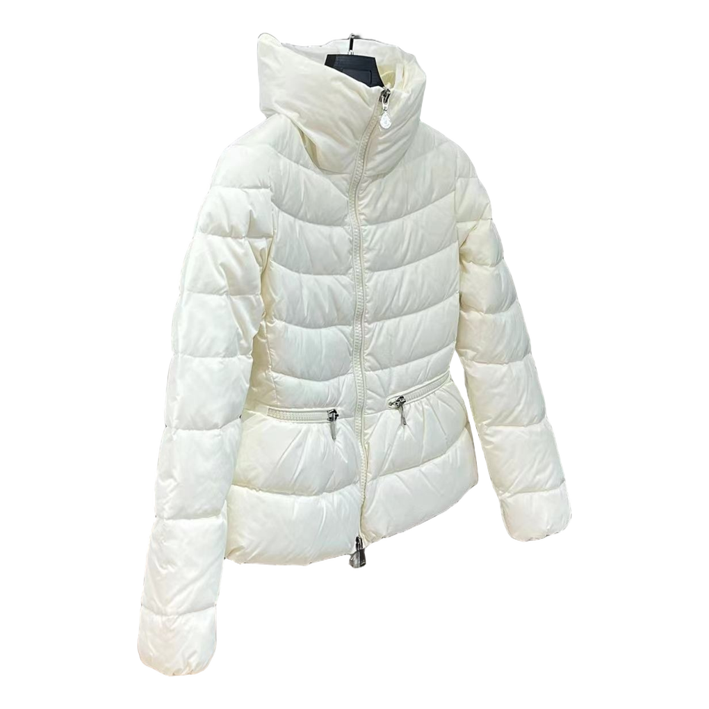 Moncler Drawstring-Waist Puffer Jacket with Stand Collar - Ivory
