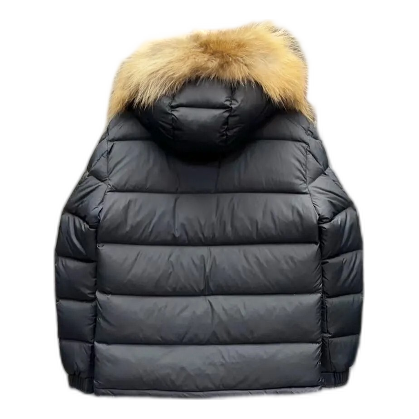 Moncler Short Puffer Jacket with Fur-Trim Hood - Black