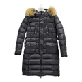 Moncler Long Four-Pocket Puffer Coat with Fur-Trim Hood - Black