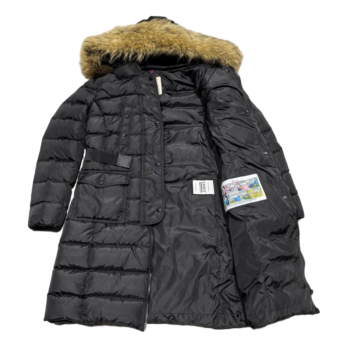 Moncler Long Four-Pocket Puffer Coat with Fur-Trim Hood - Black