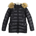 Moncler Belted Four-Pocket Puffer Jacket with Fur-Trim Hood - Black