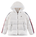 Moncler Hooded Puffer Jacket with Tricolor Sleeve Stripe - White