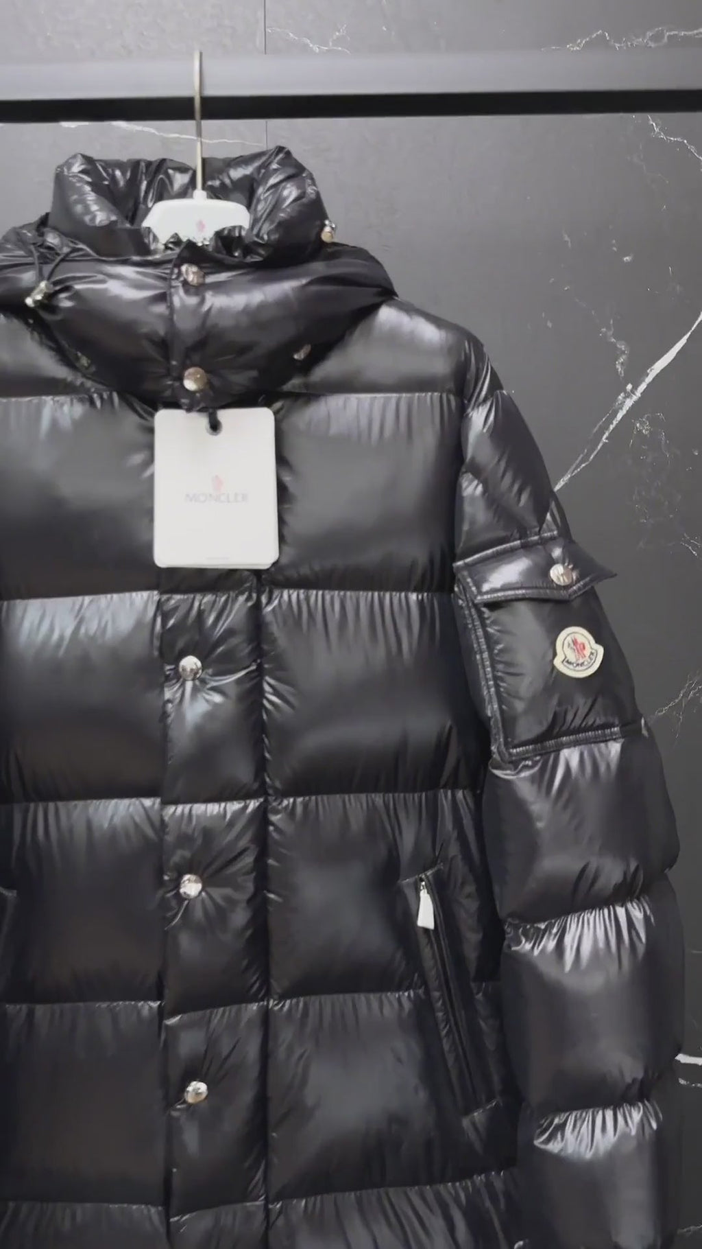 Moncler Hanoverian High-Shine Long Hooded Puffer Coat
