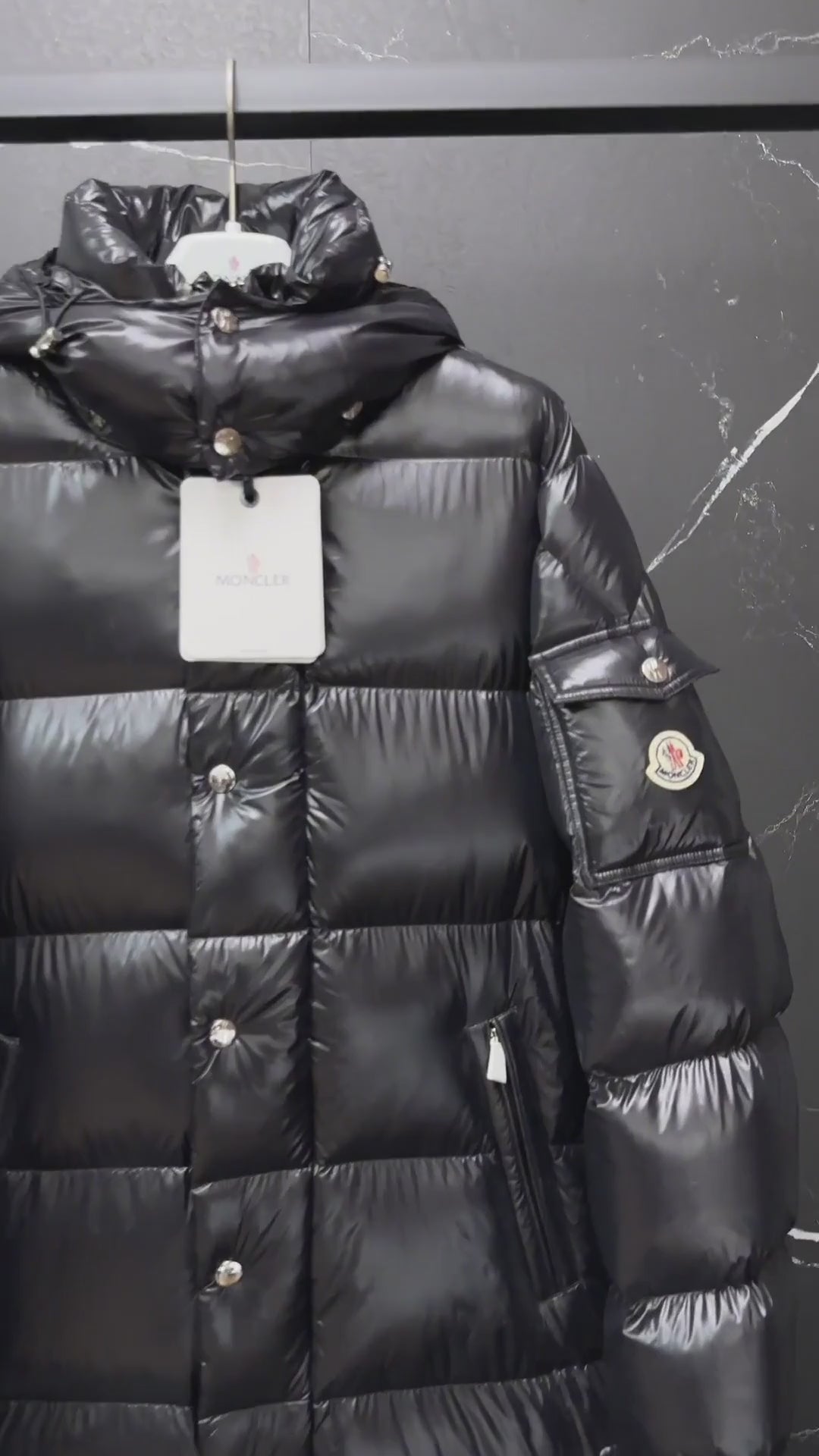 Moncler Hanoverian High-Shine Long Hooded Puffer Coat