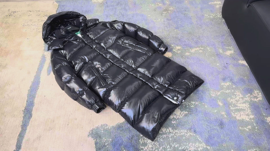 Moncler Hanoverian High-Shine Long Hooded Puffer Coat