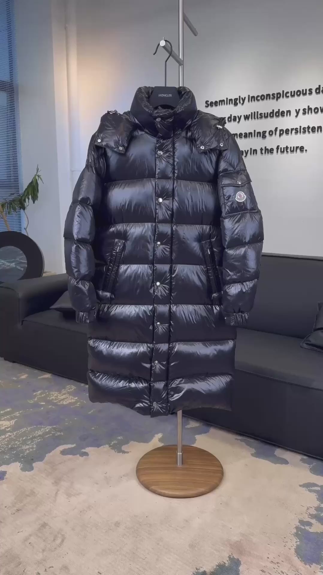 Moncler Hanoverian High-Shine Long Hooded Puffer Coat