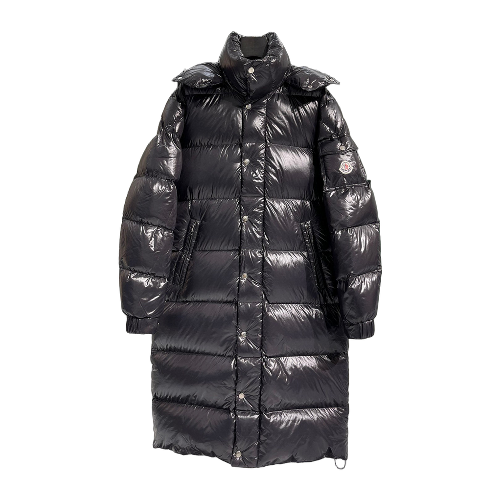 Moncler Hanoverian High-Shine Long Hooded Puffer Coat