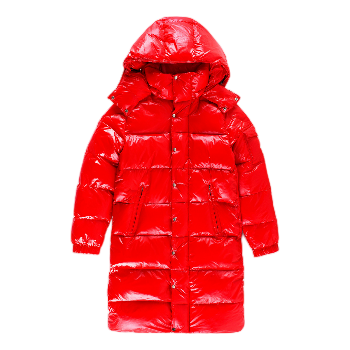 Moncler Hanoverian Glossy Long Hooded Puffer Coat - Red