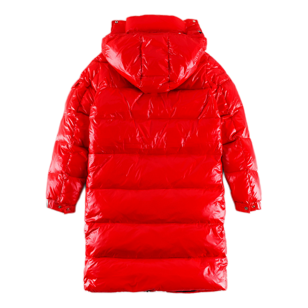 Moncler Hanoverian Glossy Long Hooded Puffer Coat - Red