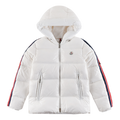 Moncler Glossy Hooded Puffer Jacket with Tricolor Sleeve Stripe