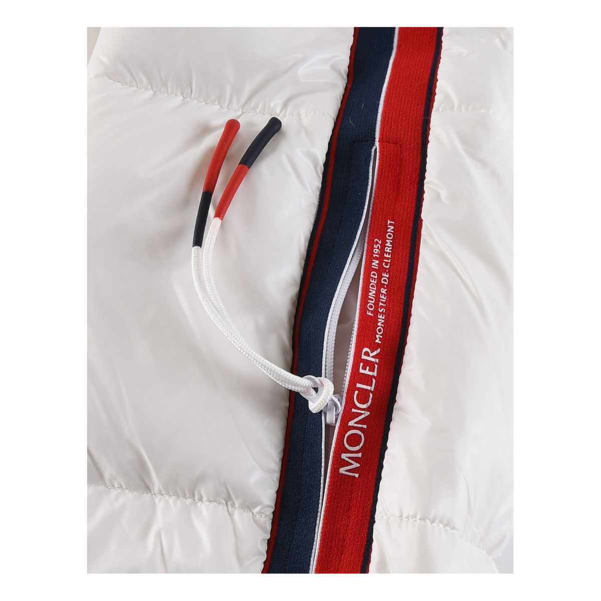 Moncler Glossy Hooded Puffer Jacket with Tricolor Sleeve Stripe