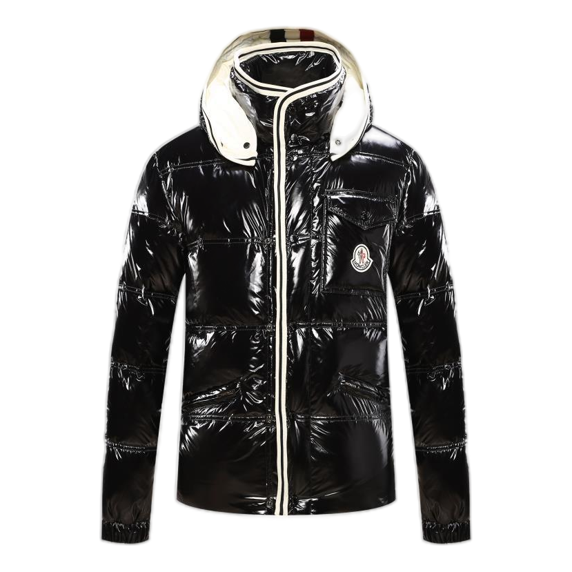 Moncler Glossy Puffer Jacket with Hood and Contrast Trim