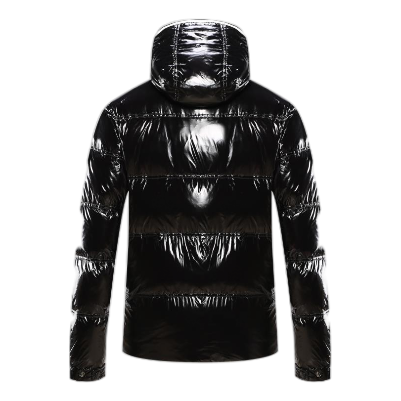 Moncler Glossy Puffer Jacket with Hood and Contrast Trim