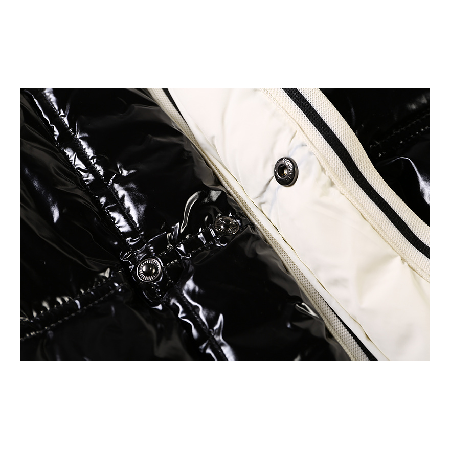 Moncler Glossy Puffer Jacket with Hood and Contrast Trim