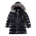 Moncler Long Puffer Jacket with Fur-Trim Hood and Drawstring Waist
