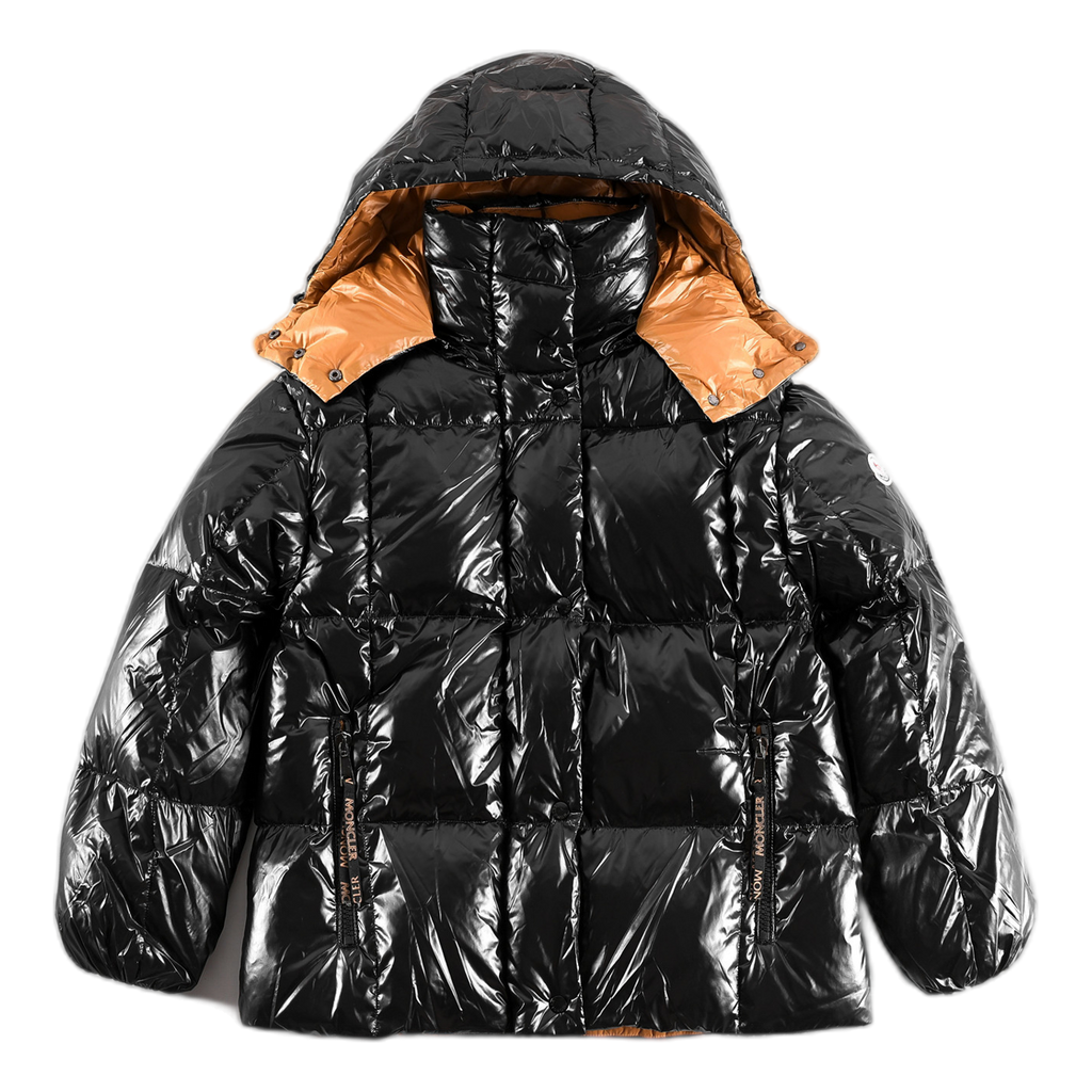 Moncler Glossy Short Puffer Jacket with Copper-Tone Lining - Black
