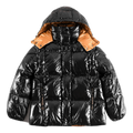 Moncler Glossy Short Puffer Jacket with Copper-Tone Lining - Black