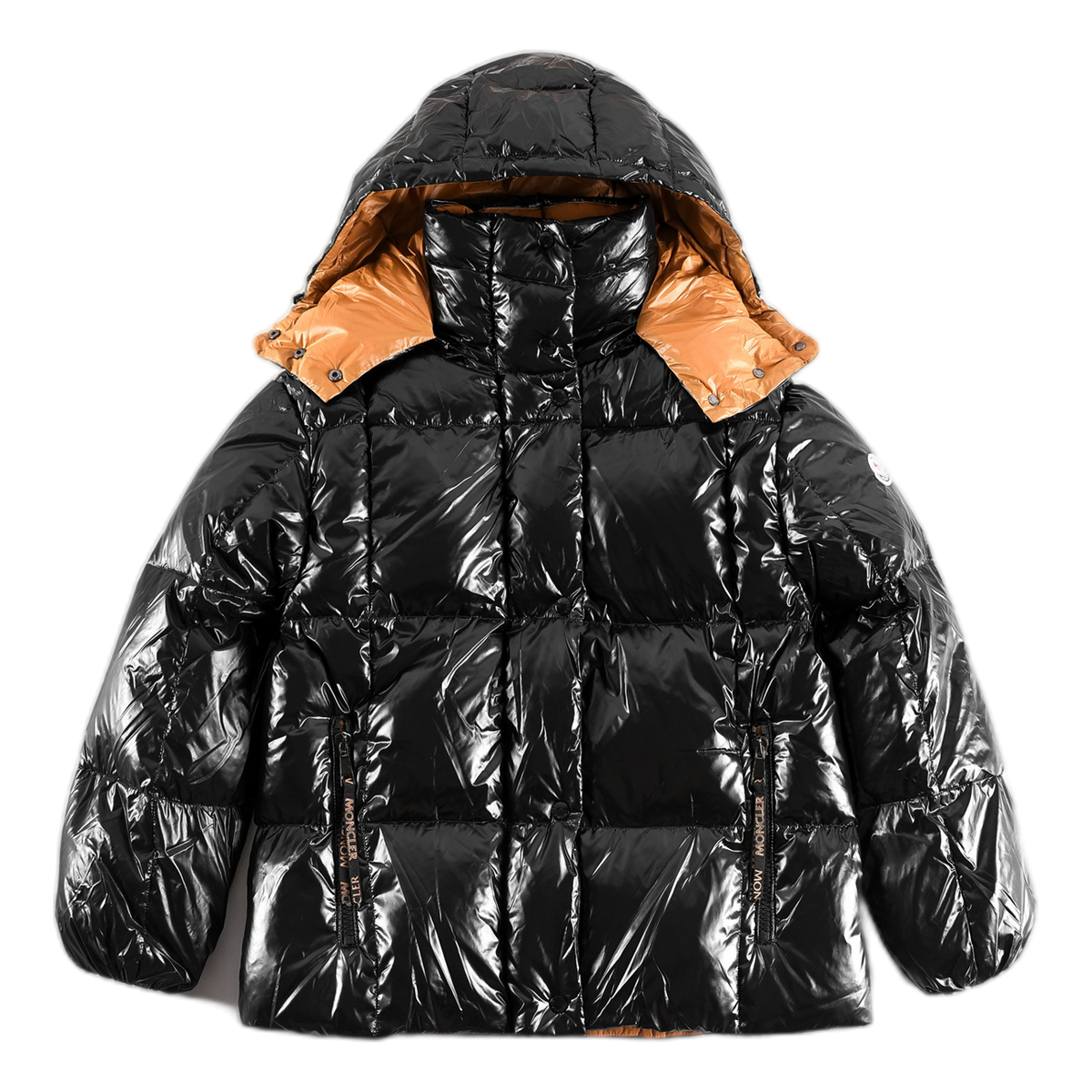 Moncler Glossy Short Puffer Jacket with Copper-Tone Lining - Black