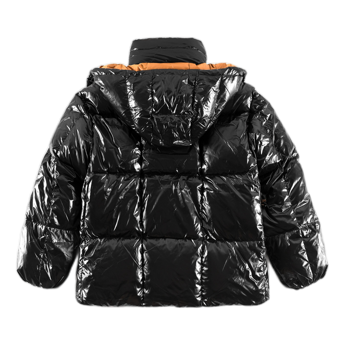 Moncler Glossy Short Puffer Jacket with Copper-Tone Lining - Black