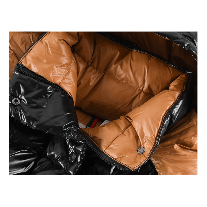 Moncler Glossy Short Puffer Jacket with Copper-Tone Lining - Black