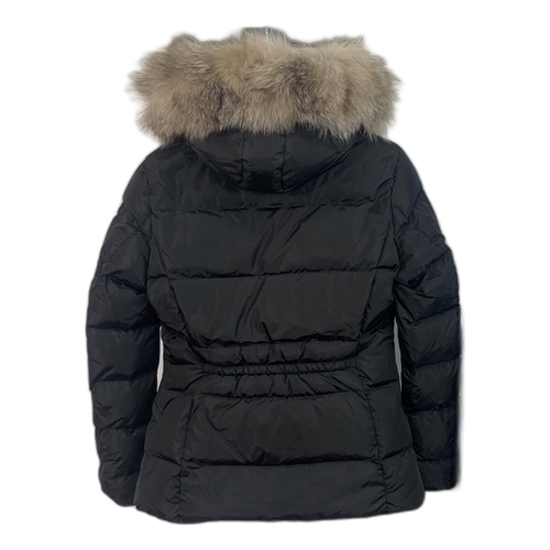 Moncler Cinched-Waist Puffer Jacket with Fur-Trim Hood - Black
