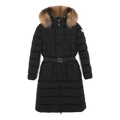 Moncler Khloe Belted Long Coat with Fur-Trim Hood - Black
