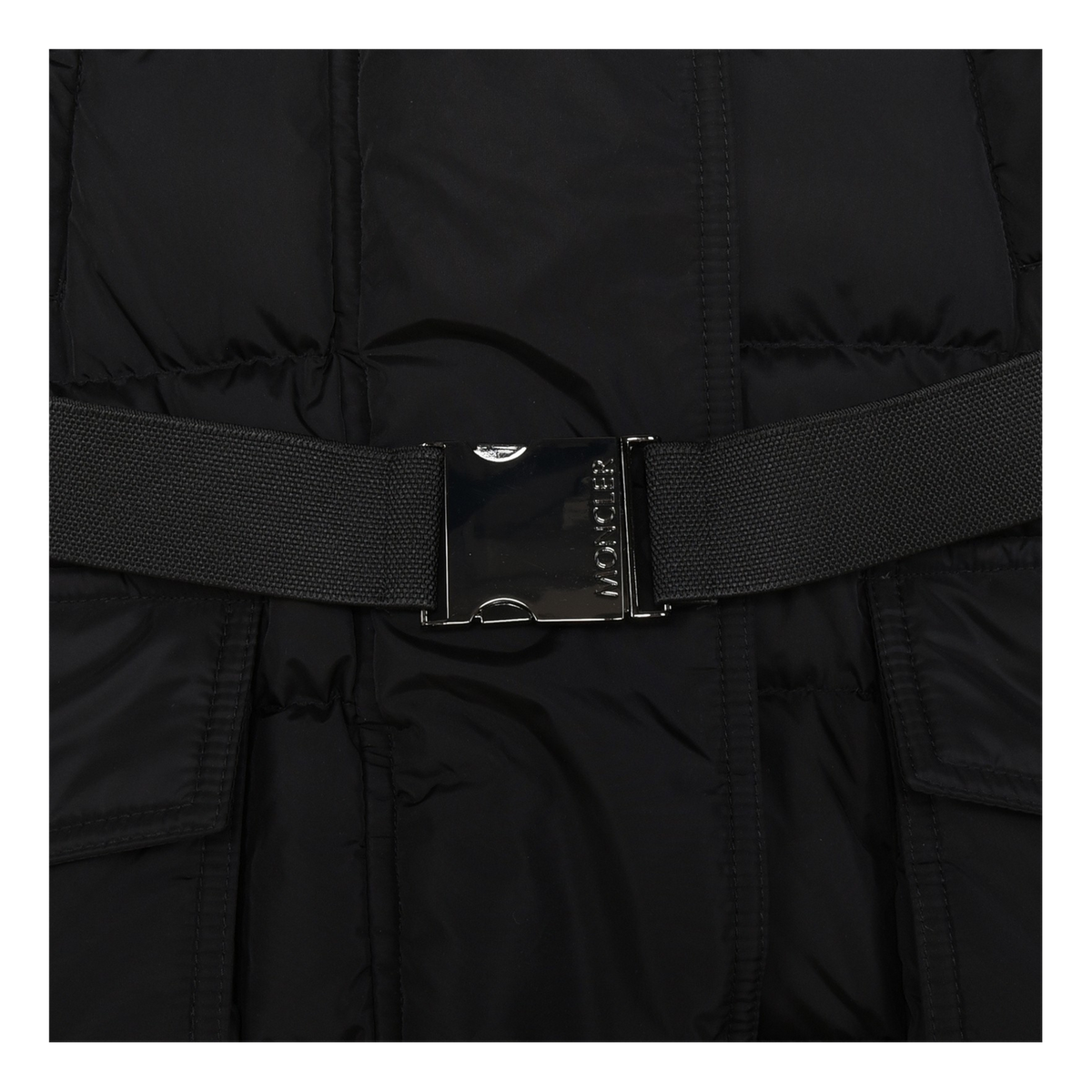 Moncler Khloe Belted Long Coat with Fur-Trim Hood - Black