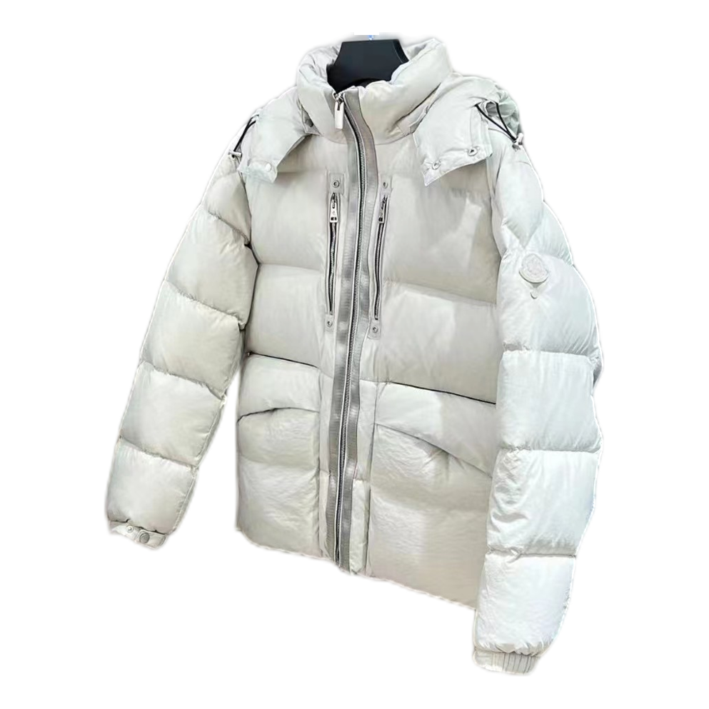 Moncler Hooded Puffer Jacket with Two-Way Zip - Off White