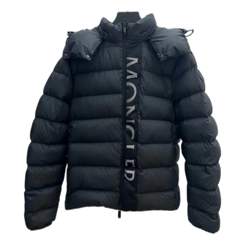 Moncler Snap-Front Puffer Jacket with Vertical Logo - Black