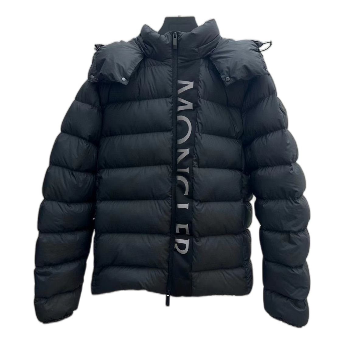 Moncler Snap-Front Puffer Jacket with Vertical Logo - Black