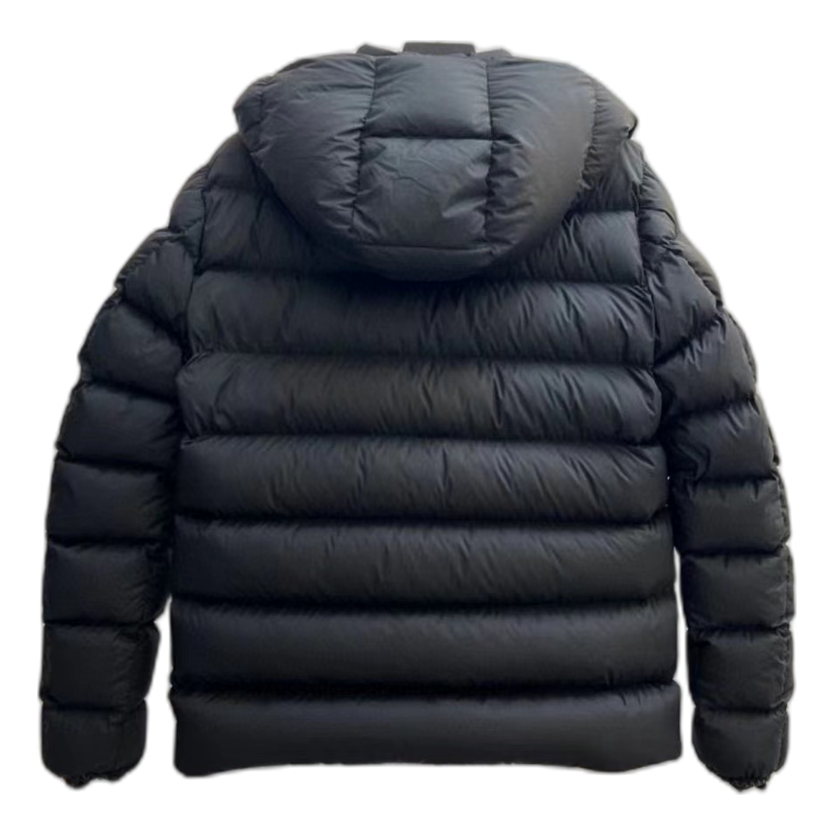 Moncler Snap-Front Puffer Jacket with Vertical Logo - Black