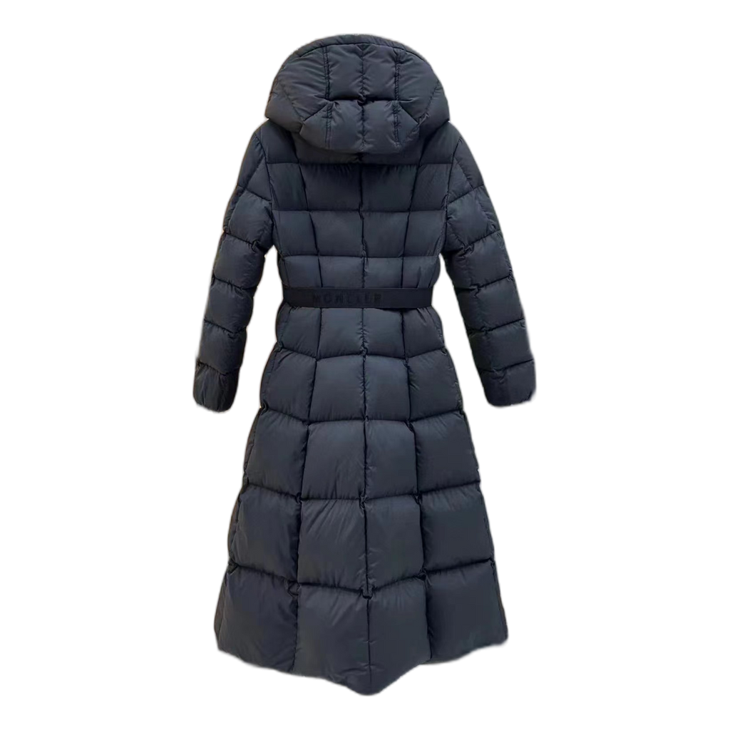 Moncler Fitted Long Puffer Coat with Drawstring Hood - Black