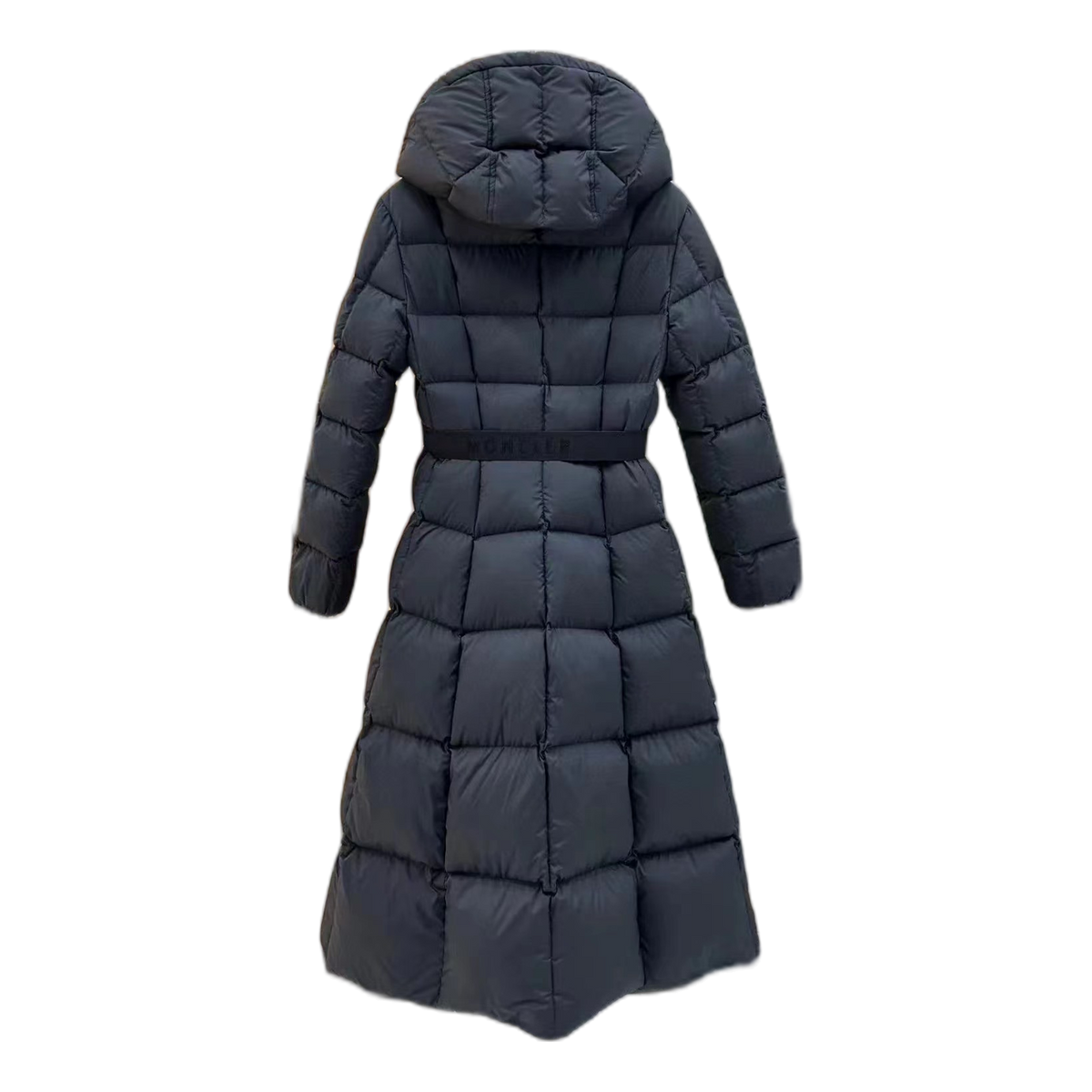 Moncler Fitted Long Puffer Coat with Drawstring Hood - Black