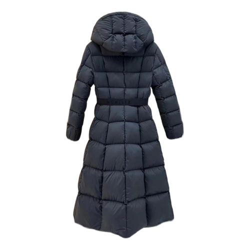 Moncler Fitted Long Puffer Coat with Drawstring Hood - Black