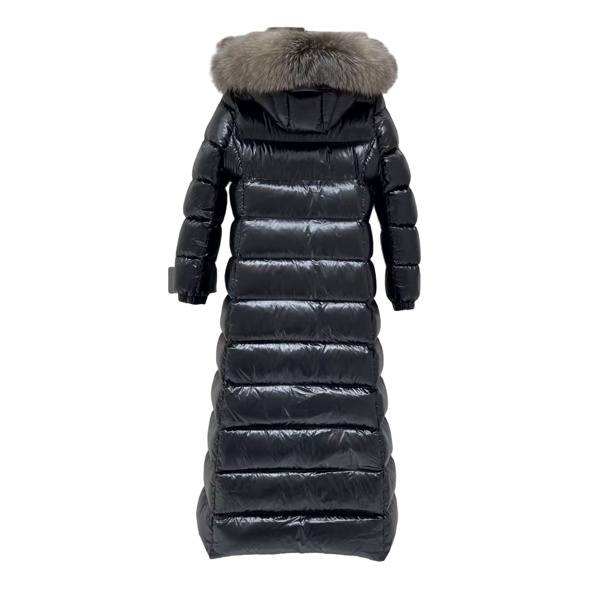 Moncler Hudson Long Puffer Coat with Fur Trim