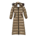 Moncler Hudson Long Puffer Coat with Fur Trim