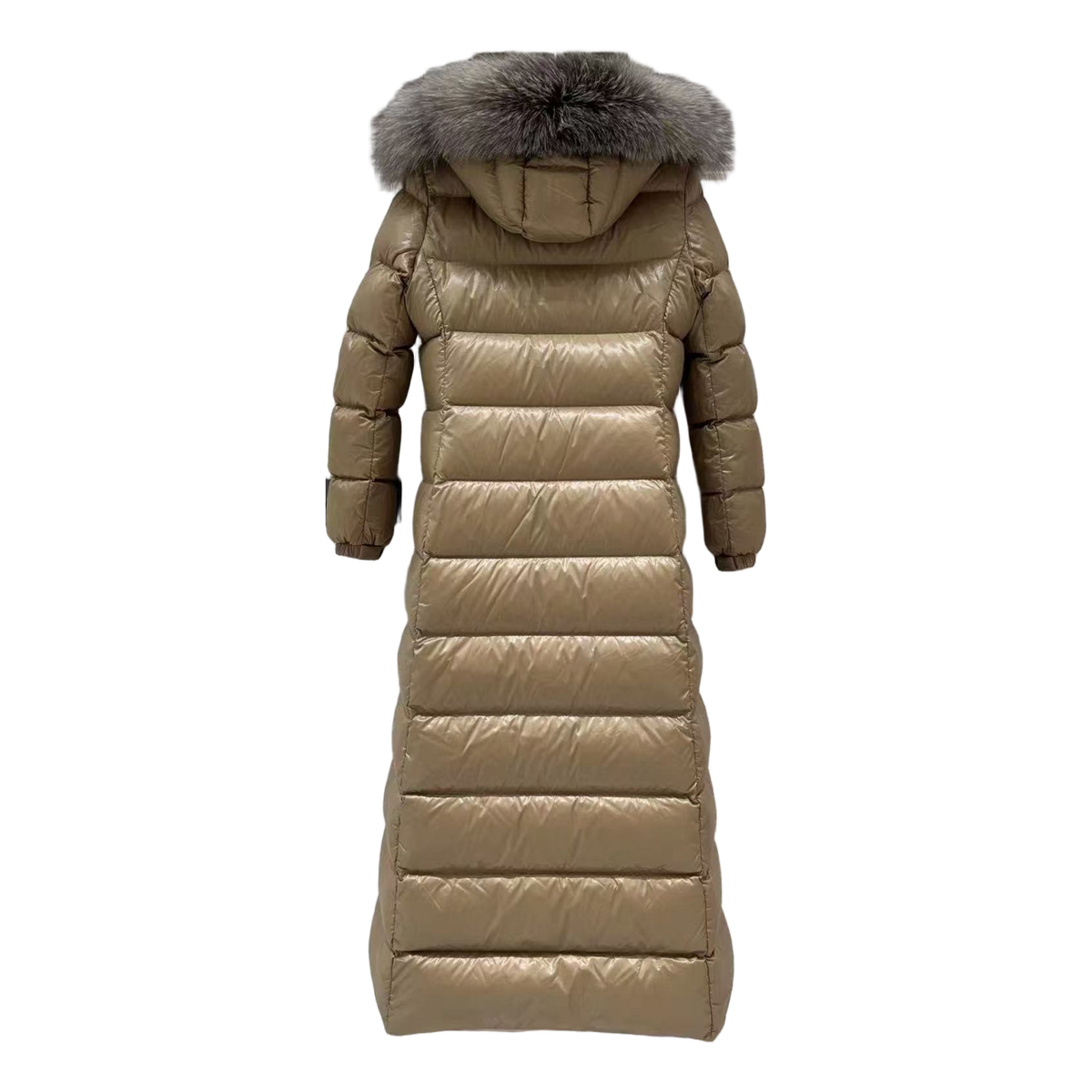 Moncler Hudson Long Puffer Coat with Fur Trim