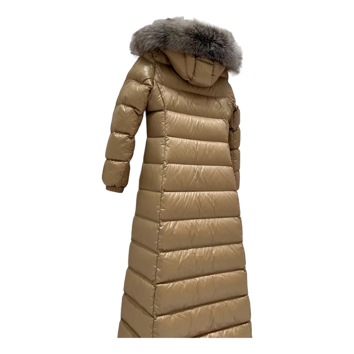 Moncler Hudson Long Puffer Coat with Fur Trim