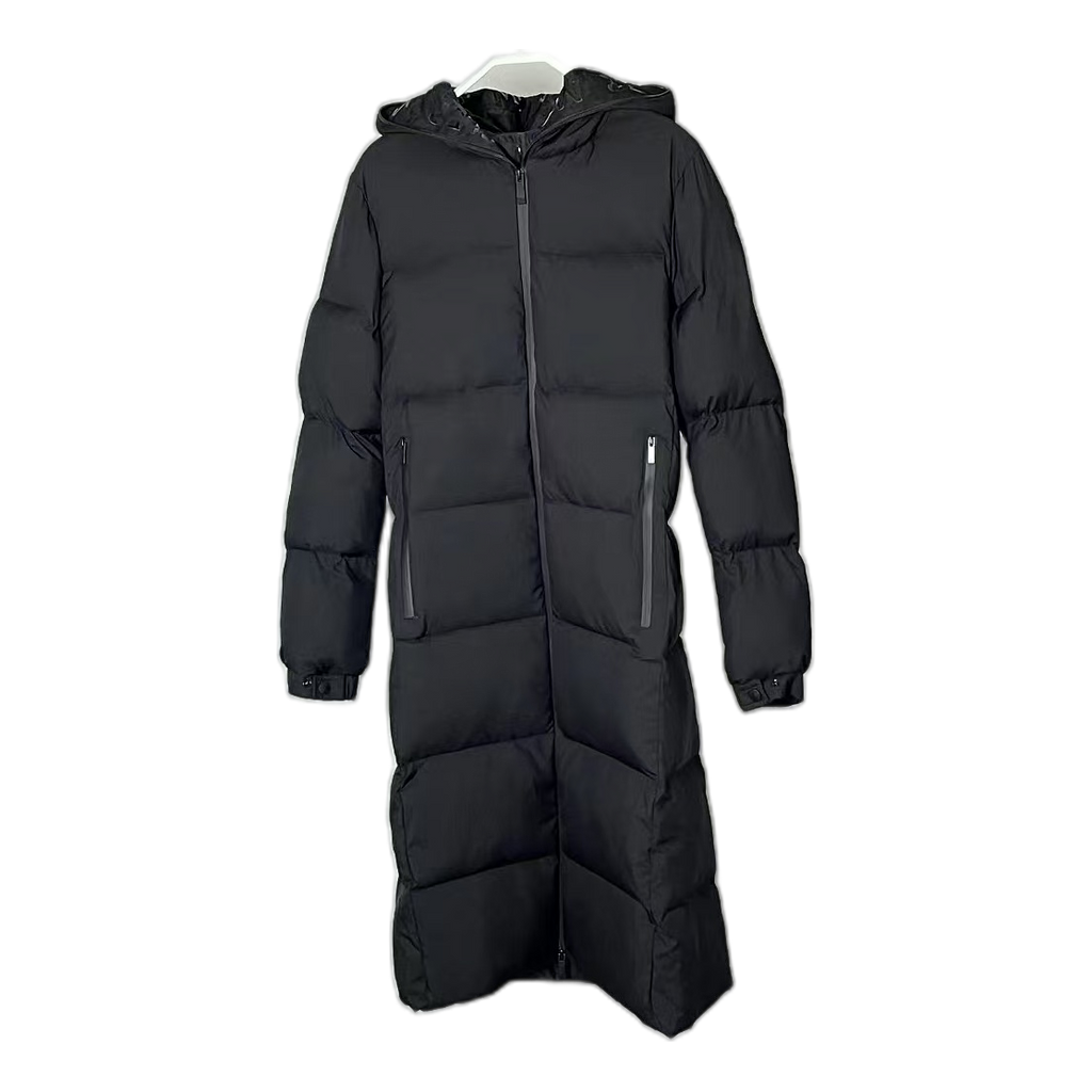 Moncler Matte Hooded Long Puffer Coat with Zip Front - Black