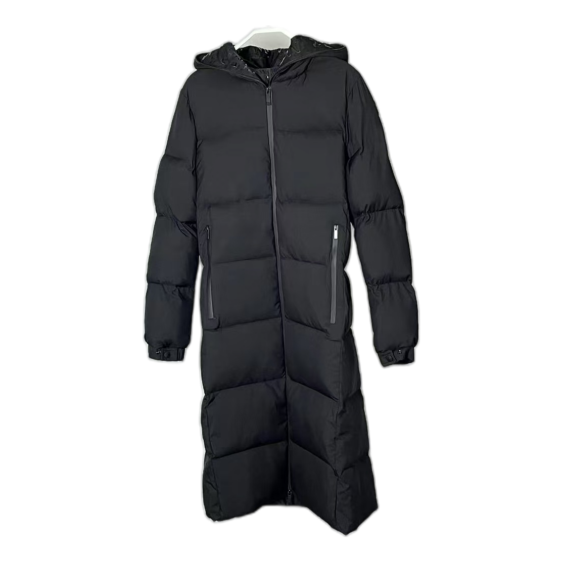 Moncler Matte Hooded Long Puffer Coat with Zip Front - Black