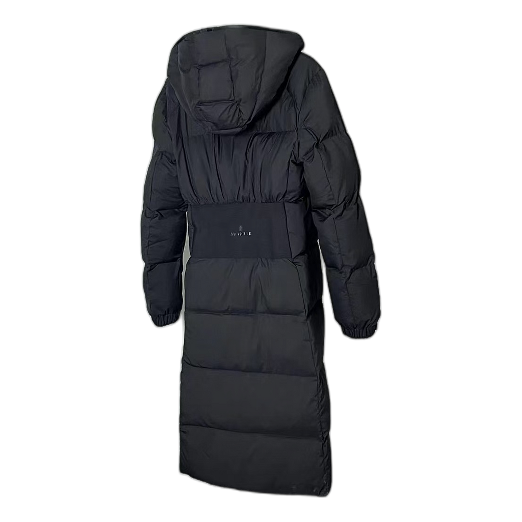 Moncler Matte Hooded Long Puffer Coat with Zip Front - Black