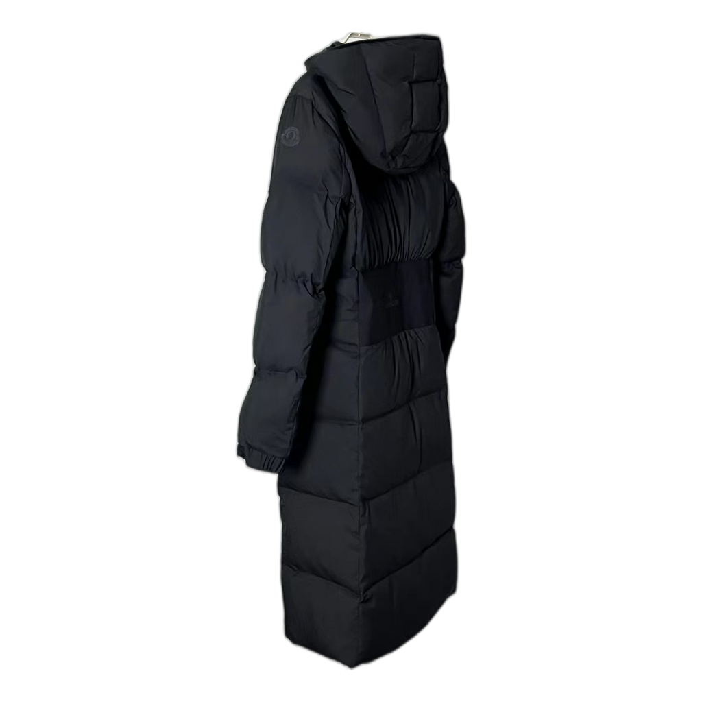Moncler Matte Hooded Long Puffer Coat with Zip Front - Black