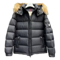 Moncler Hooded Puffer Jacket with Fur Trim - Black