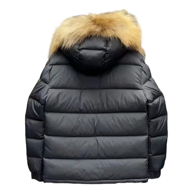 Moncler Hooded Puffer Jacket with Fur Trim - Black