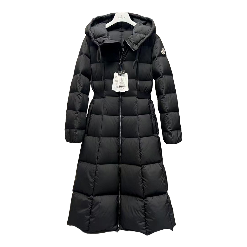 Moncler Fitted Long Hooded Puffer Coat - Black