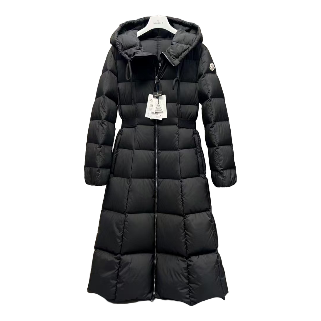 Moncler Fitted Long Hooded Puffer Coat - Black