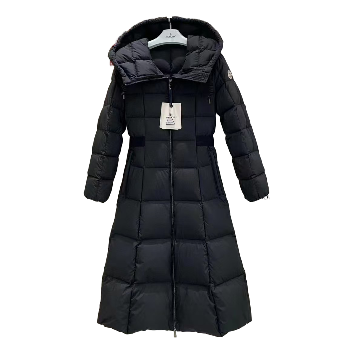 Moncler Fitted Long Hooded Puffer Coat - Black