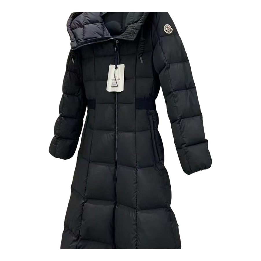 Moncler Fitted Long Hooded Puffer Coat - Black