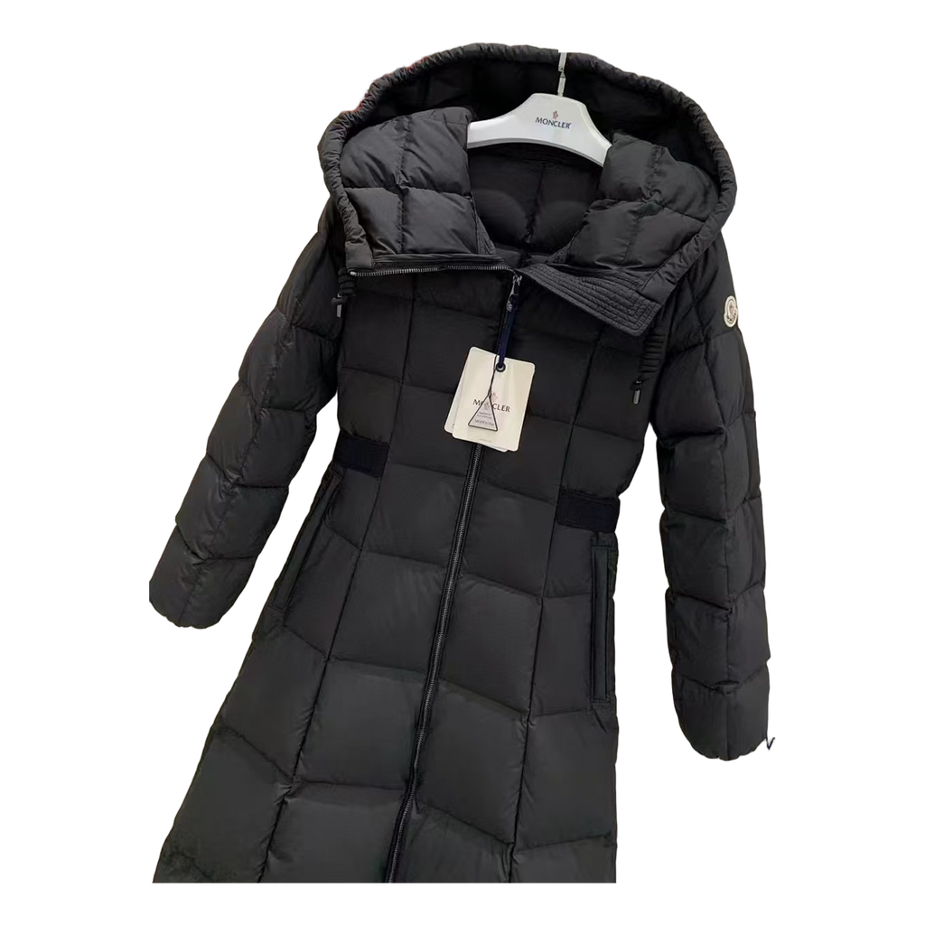 Moncler Fitted Long Hooded Puffer Coat - Black