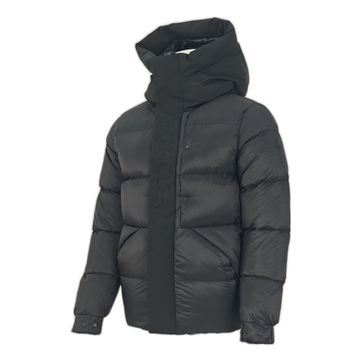Moncler High-Collar Puffer Jacket with Tonal Logo - Black